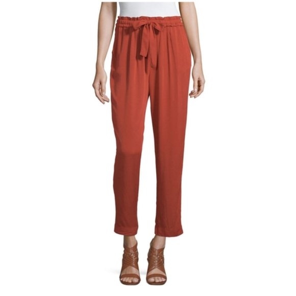 a.n.a Pants - A.N.A Paper Bag Drawstring Pant Tie Pull-On Crop Terracotta Brown Rust Orange XS